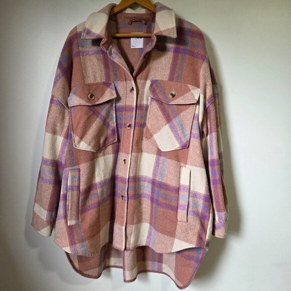 EUC SO LONG PLAID SHACKET PINK TONES THICK AND HEAVY SIZE XL - Picture 1 of 15